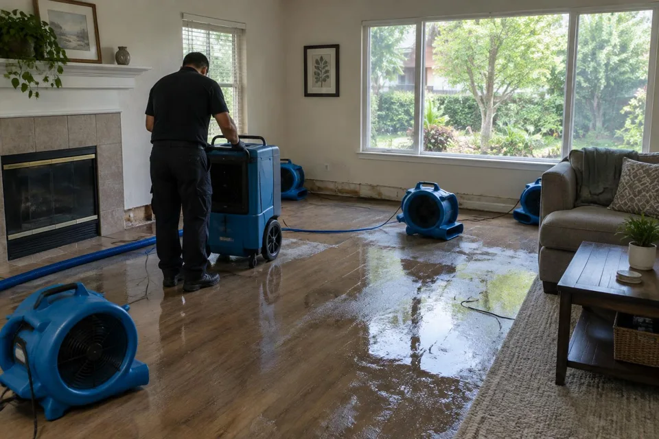 Generated illustration of drying equipment in a residential living room